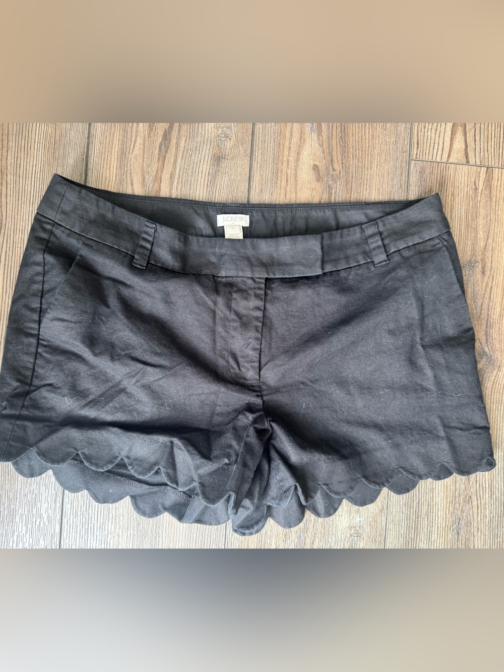 J. Crew Black Scalloped Edge linen Shorts